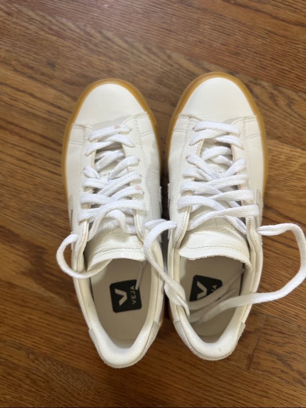 Veja White Leather Sneakers with Gum-Trim